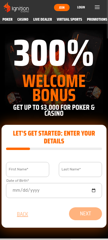 Ignition Casino mobile screenshot