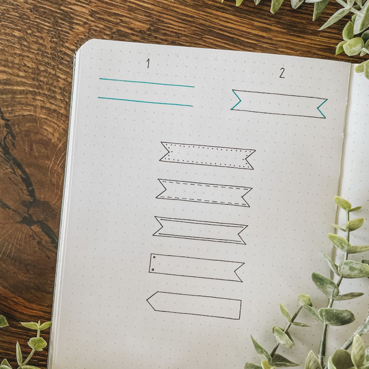 step-by-step tutorial for how to draw simple bullet journal banners plus variations